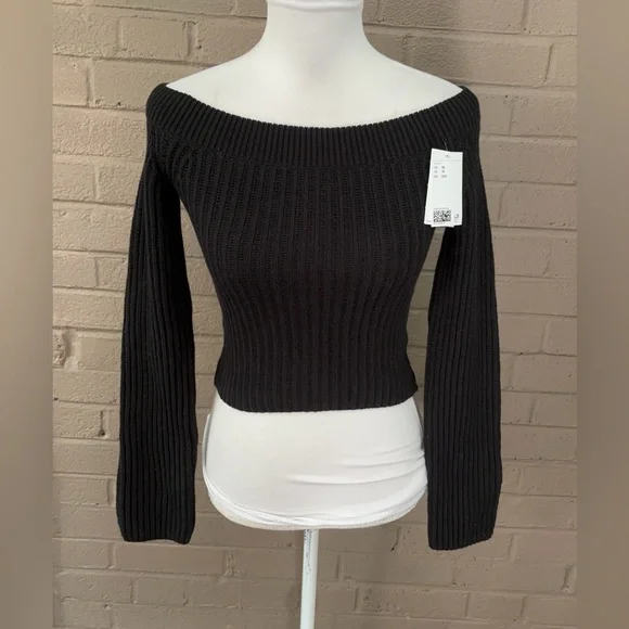 H&M NWT black cropped off shoulder sweater XS - Picture 8 of 15